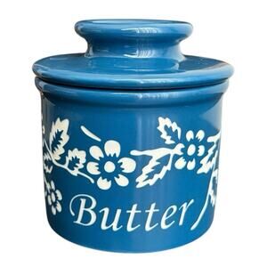 Butter Bell Crock Teal French Butter Keeper Ceramic Dish Cottagecore